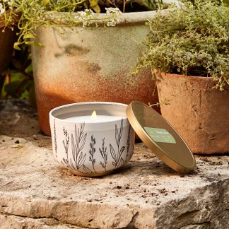Outdoor Oasis Citronella Grove Poured Candle Tin with Gold Lid